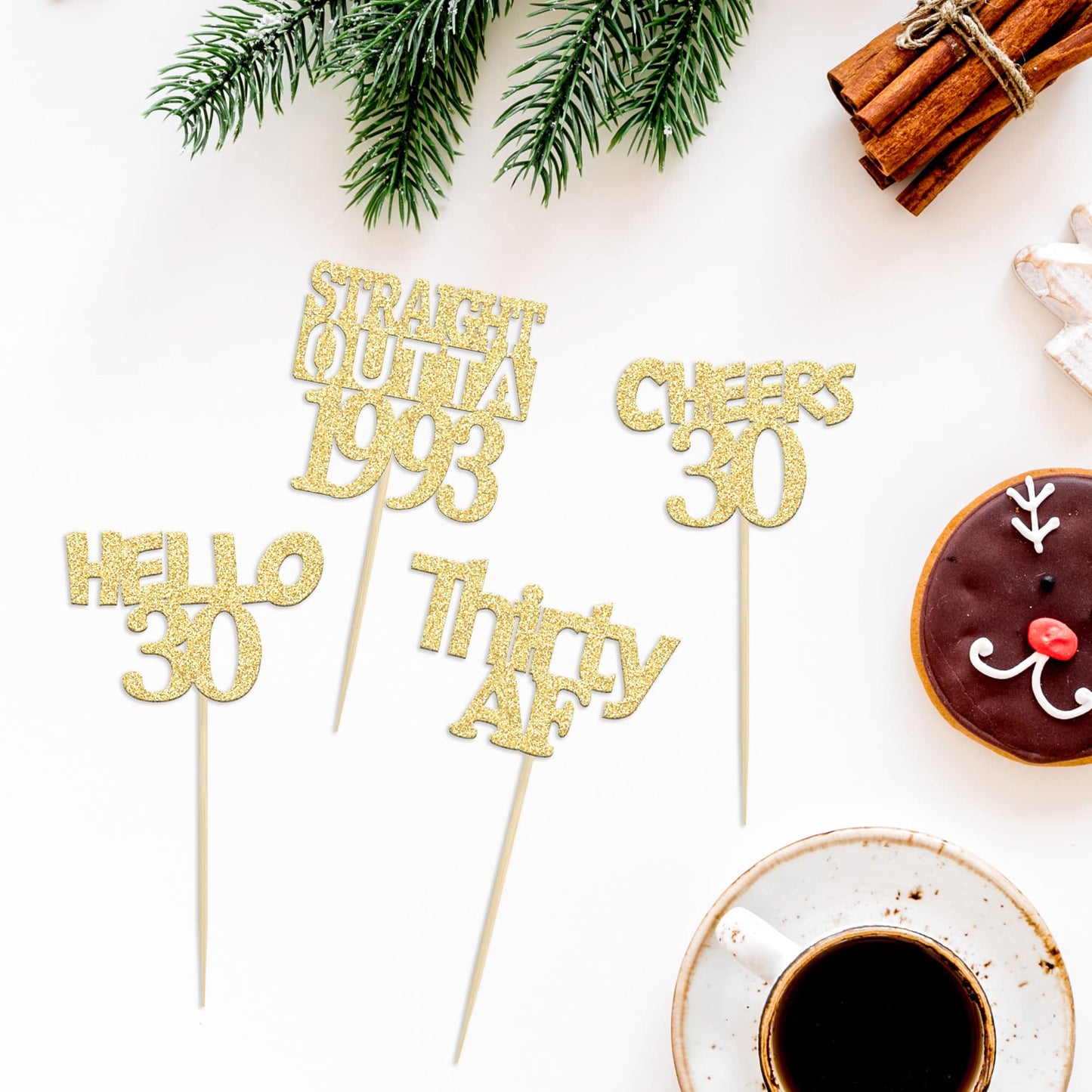 Gyufise 24Pcs Gold Glitter Straight Outta 1993 30th Birthday Cupcake Toppers Hello 30 Thirty Cake Picks Decorations for 30th Bir