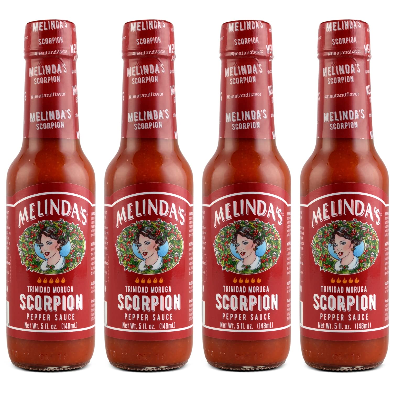 Melindas Scorpion Pepper Hot Sauce - Gourmet Hot Sauce with Trinidad Moruga Pepper, Keto, Vegan - 5oz, 4 Pack