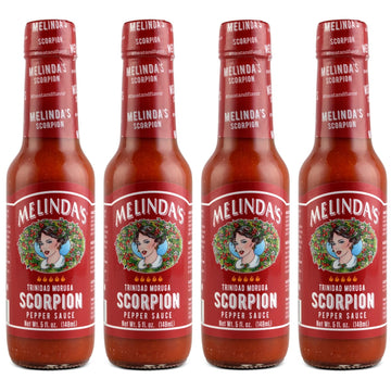 Melindas Scorpion Pepper Hot Sauce - Gourmet Hot Sauce with Trinidad Moruga Pepper, Keto, Vegan - 5oz, 4 Pack