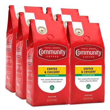 Community Coffee Coffee And Chicory Decaf Coffee, Medium Dark Roast Ground Coffee, 12 Ounce Bag (Pack Of 6)