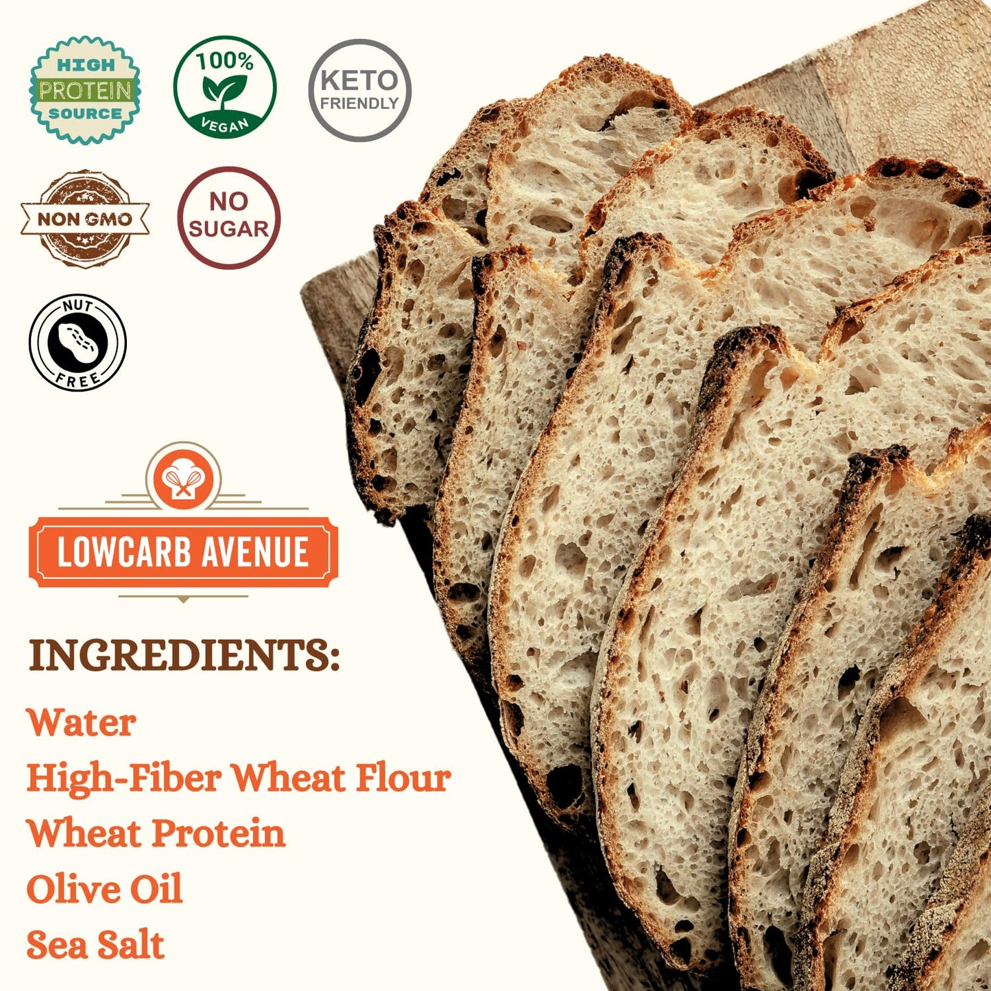 Dr. B'S New York Style Sourdough Boule 3G Net Carbs & 6G Protein | Low Carb, Vegan, Nut-Free, Sugar-Free | Fresh Artisan Bread W