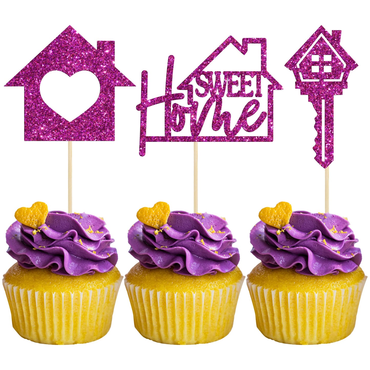 Gyufise Cupcake Toppers 24 Pack - Sweet Home Decorations, Purple, Paper Picks for Housewarming Party