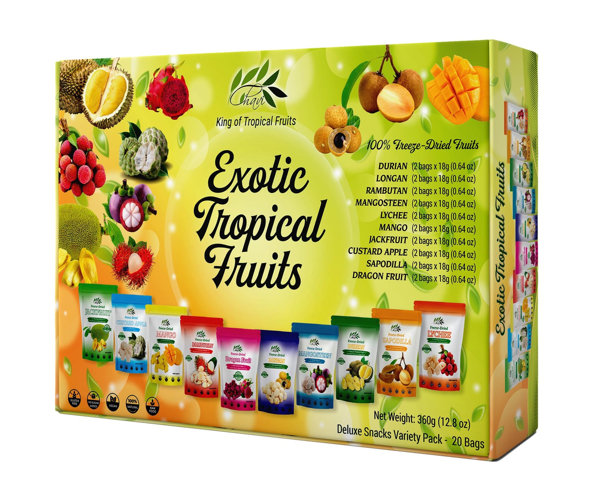 CHAVI Freeze Dried Exotic Tropical Fruits | Pack of 20 | Gift Box - No Added Sugars or Preservatives - Non-GMO, Vegan, Gluten-Fr