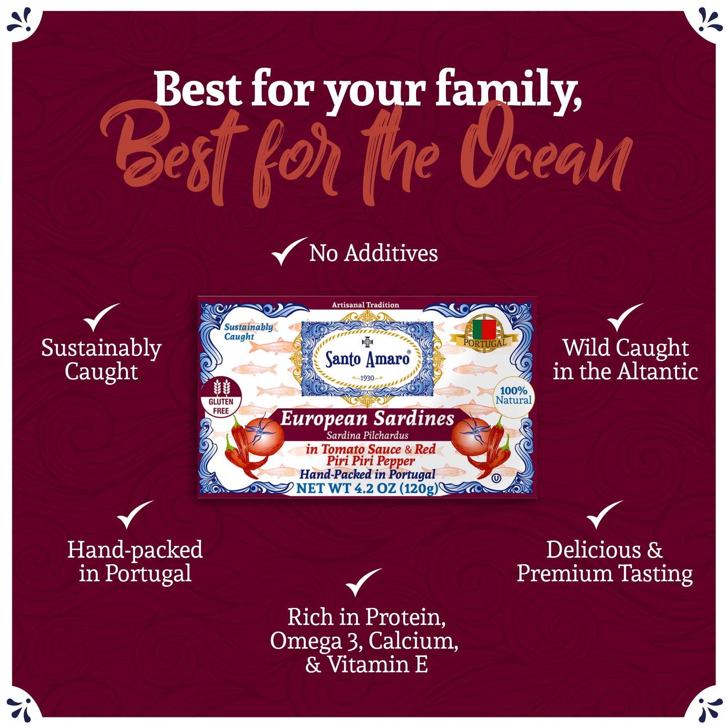 Santo Amaro Sardines in Tomato Sauce & Red Piri Piri, Hand-Packed Canned, 4.2 oz (Pack of 6), Low Mercury, 23g Protein