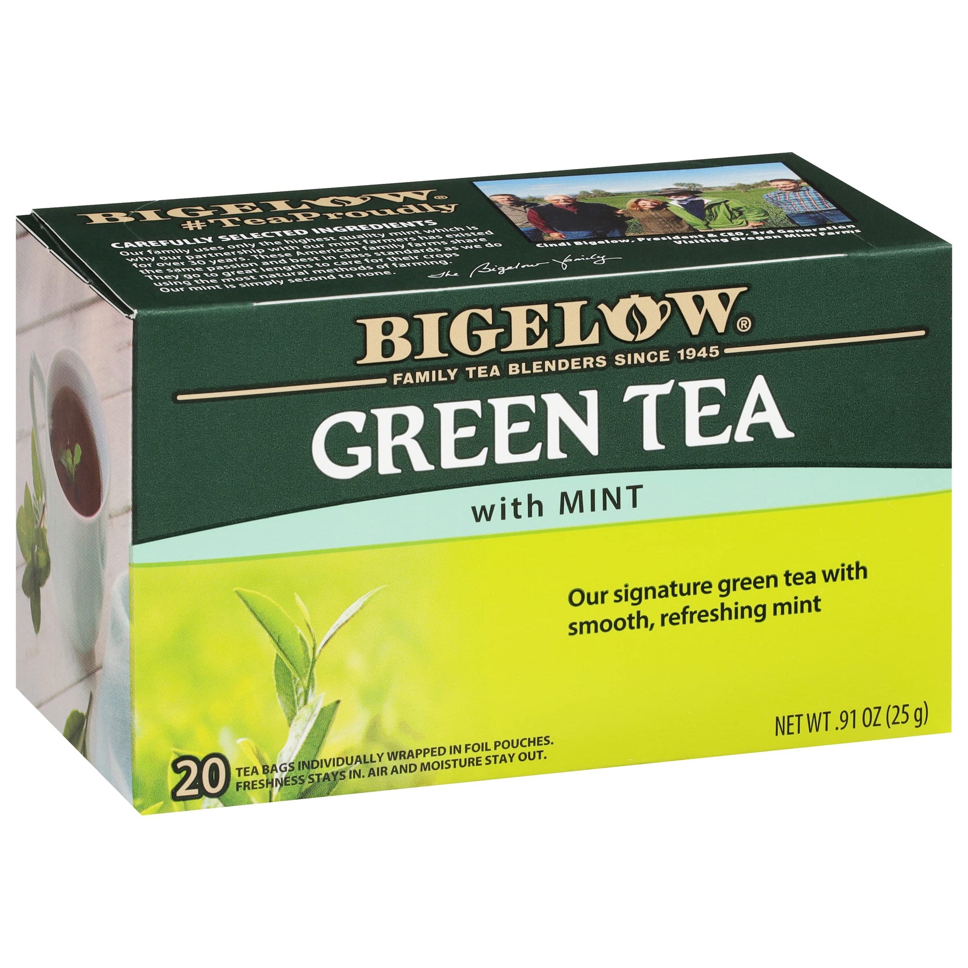 Bigelow Tea Green Tea with Mint, Caffeinated, 20 Count (Pack of 6), Model 7231000167, 120 Total Tea Bags