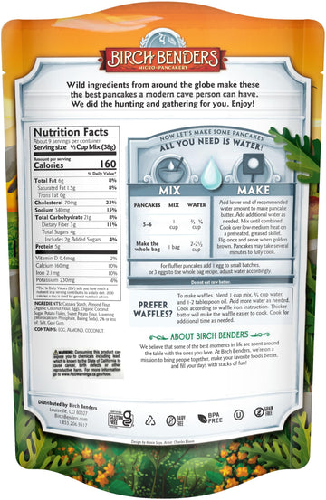 Paleo Pancake And Waffle Mix By Birch Benders, Made With Cassava, Coconut, Almond Flour, Just Add Water, 12 Ounce (Pack Of 3)