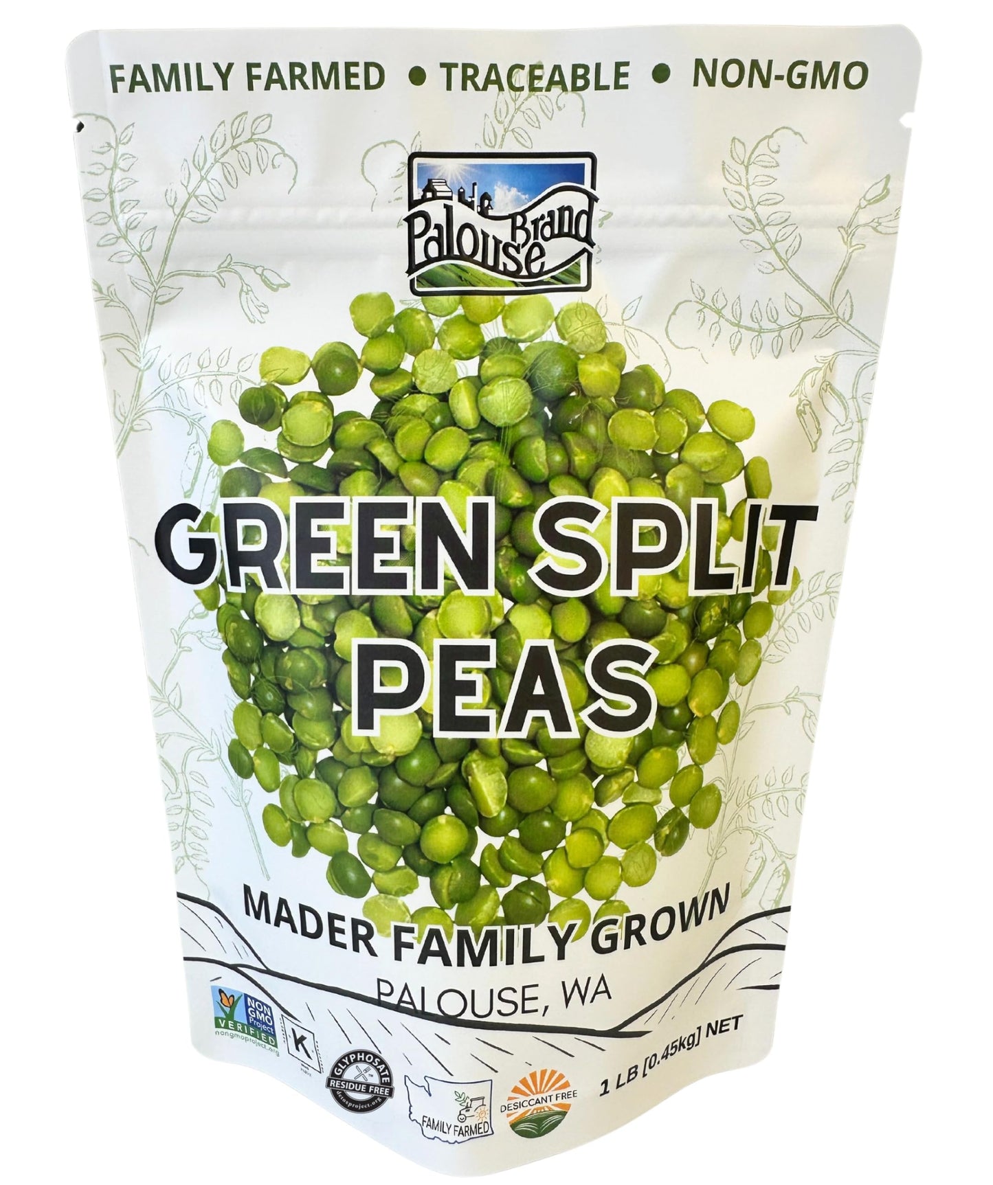 Certified Glyphosate Residue Free Green Split Peas | Non-GMO Project Verified | 1 lb Pouch | 100% Non-Irradiated | Kosher Parve 