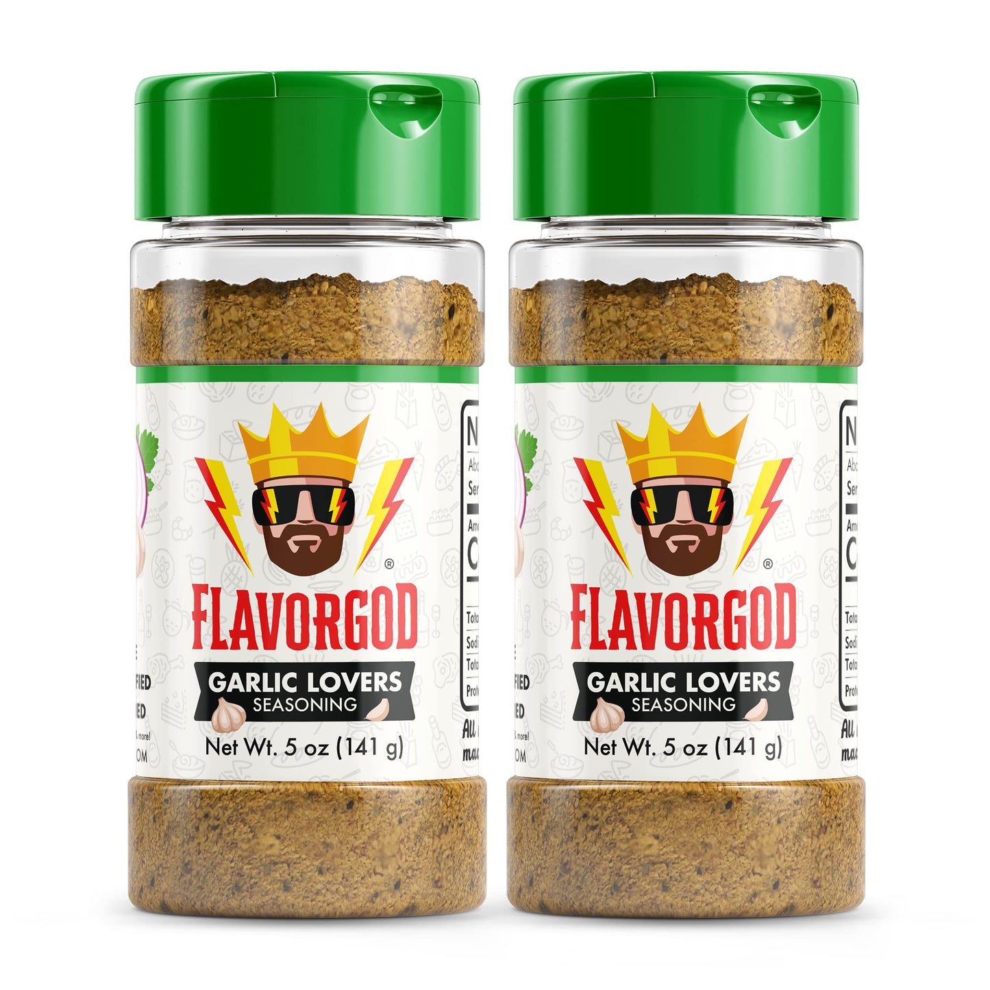 Flavor God 2 Bottles Garlic Lovers Seasoning Mix Natural Healthy Spice Blend For Grilling Chicken, Beef, Seafood, Vegetables, Sa