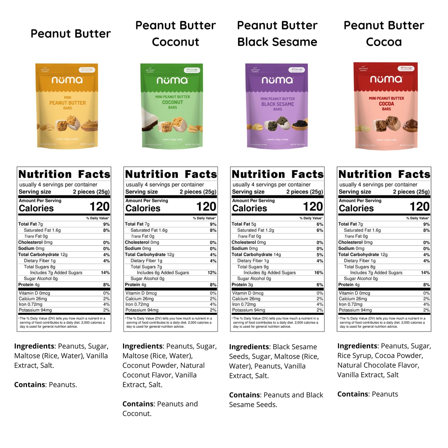 Mini Peanut Butter Bars Variety Pack - Vegan  High Protein  Low Sugar  Low Calorie  All Natural  Gluten Free - Crunchy Plant Based Snack - 4 Bags with 8 Individually Wrapped Pieces