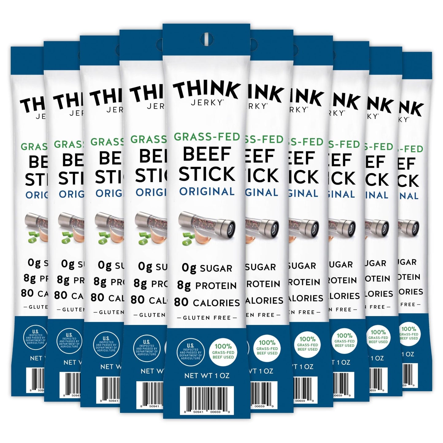 Think Jerky Original Grass-Fed Beef Sticks - Sugar Free, Gluten Free, High Protein, Low Carb, 1 Ounce (Pack of 10)