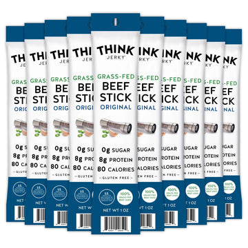 Think Jerky Original Grass-Fed Beef Sticks - Sugar Free, Gluten Free, High Protein, Low Carb, 1 Ounce (Pack of 10)