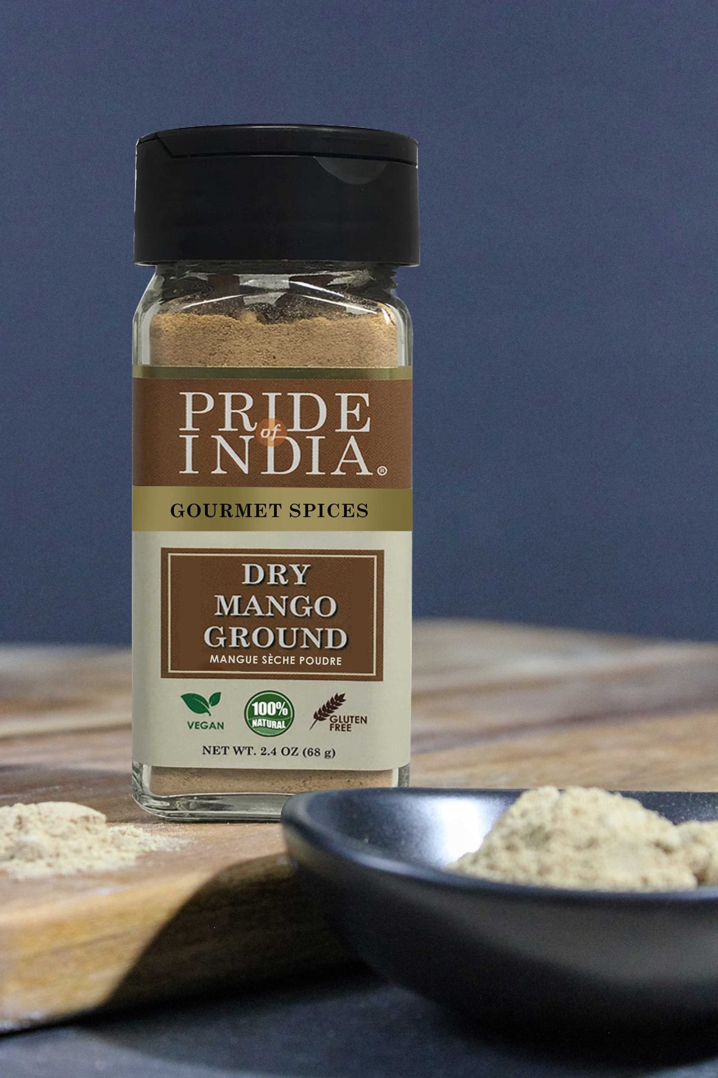Pride of India | Dry Mango Powder 2.2 oz (62.36 gm) Small Dual Sifter Bottle | Amchur for Flavor and Taste | Gourmet Indian Spic