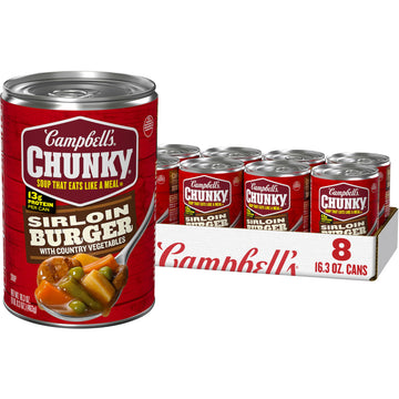 Campbell’S Chunky Soup, Sirloin Burger With Country Vegetable Beef Soup, 16.3 Oz Can (Pack Of 8)
