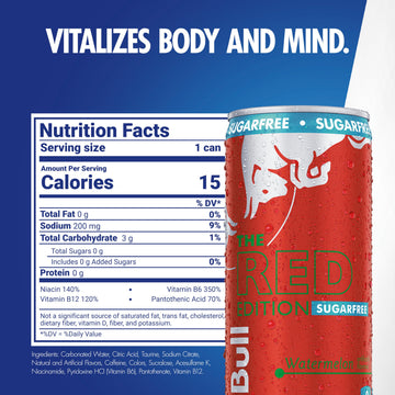 Red Bull Sugar Free Energy Drink, Watermelon, 114mg Caffeine, 12 Fl Oz, Pack of 24 Cans