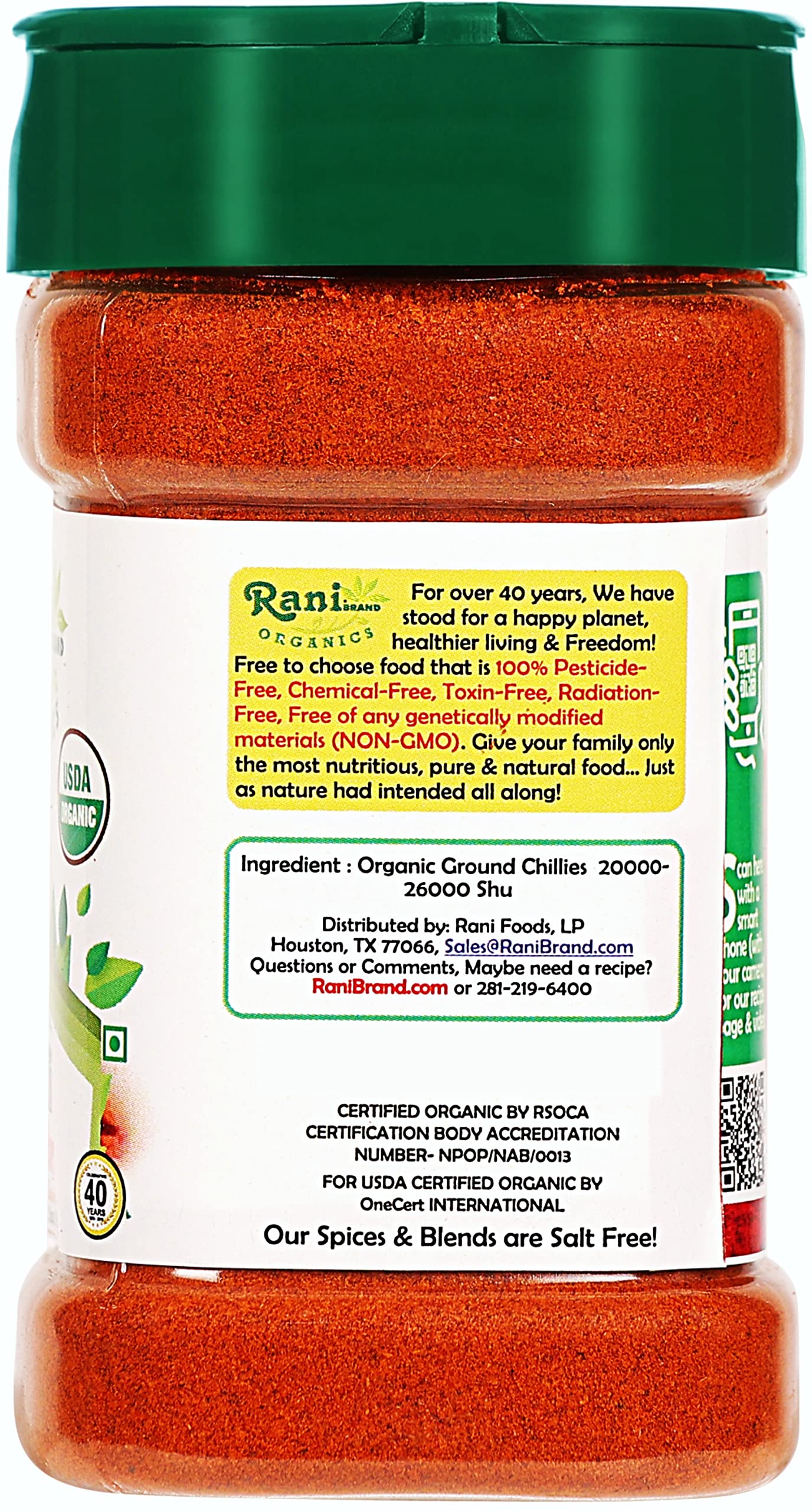 Rani Organic Chilli Powder (Mirchi Ground) 3Oz (85G) Pet Jar ~ All Natural | Vegan | Gluten Friendly | Non-Gmo | Indian Origin |