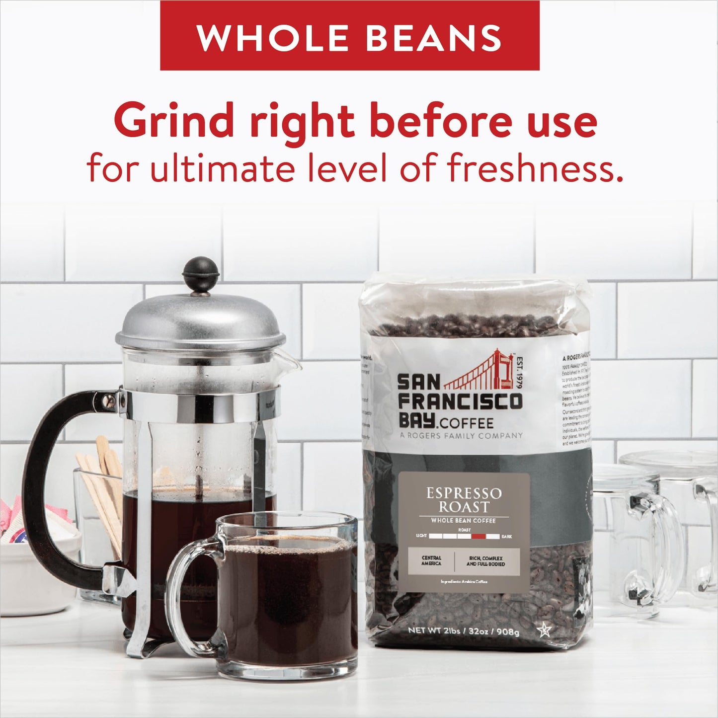 San Francisco Bay Whole Bean Coffee - Espresso Roast (2Lb Bag), Dark Medium Roast