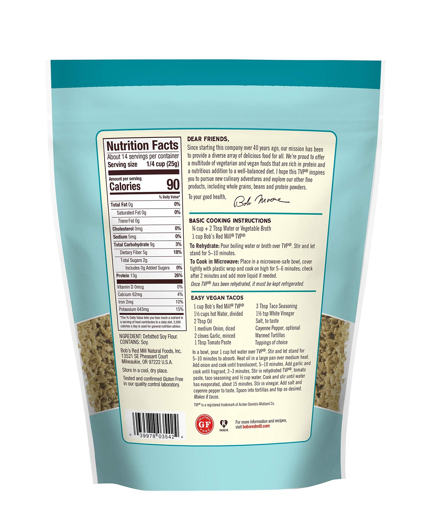 Bobs Red Mill TVP (Textured Vegetable Protein) - 12 Ounce (Pack of 1), Gluten Free, Vegan, Made in USA, Unflavored