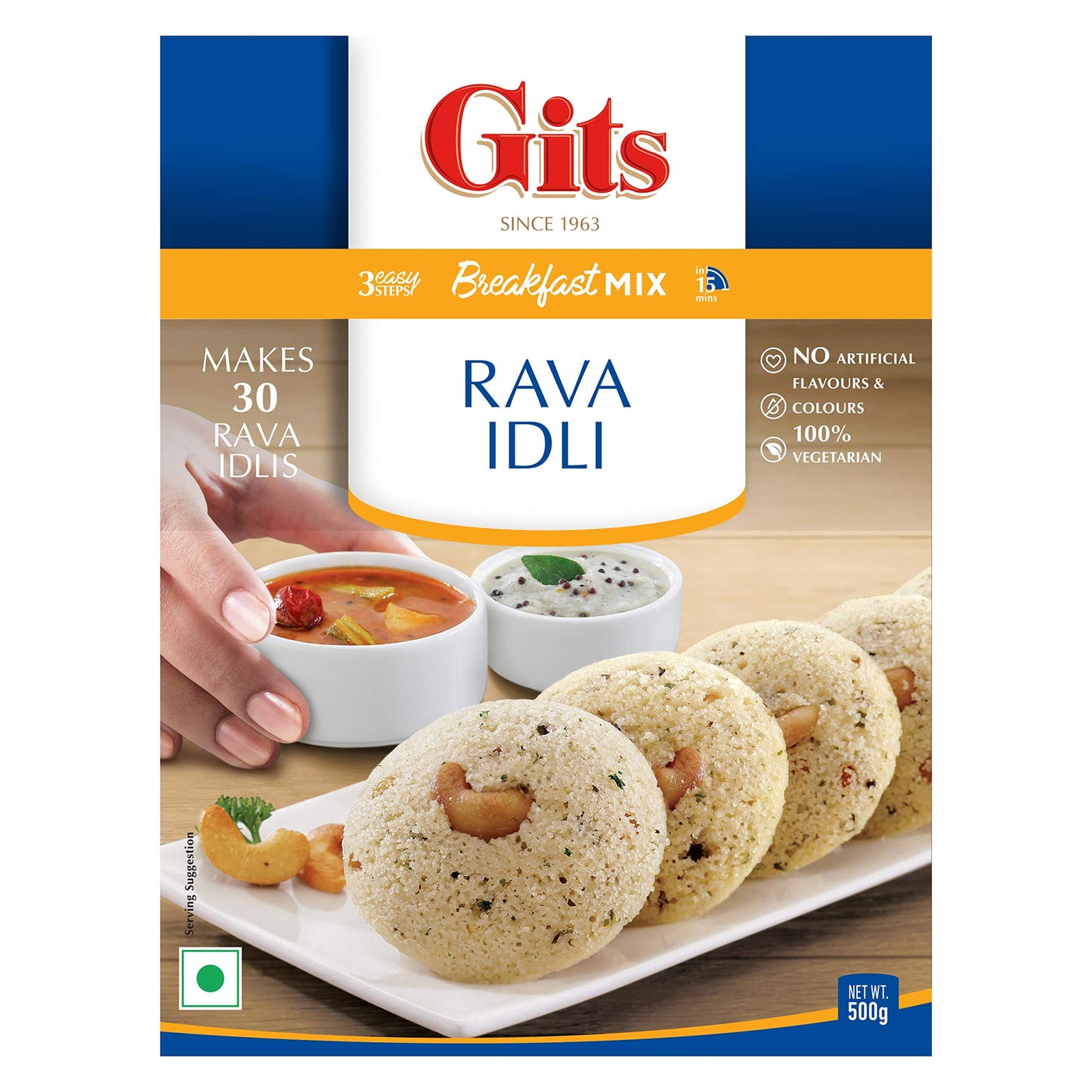 Gits Instant Rava Idli Breakfast Mix 1500G (Pack Of 3, 500G Each), Pure Veg