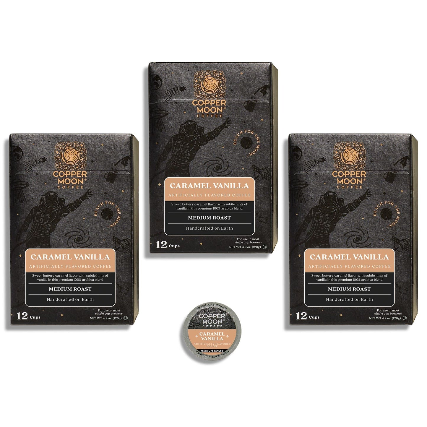 Copper Moon Medium Roast Coffee Pods, Caramel Vanilla Blend, 36 Count, Compatible with Keurig K-Cup malt-inspired