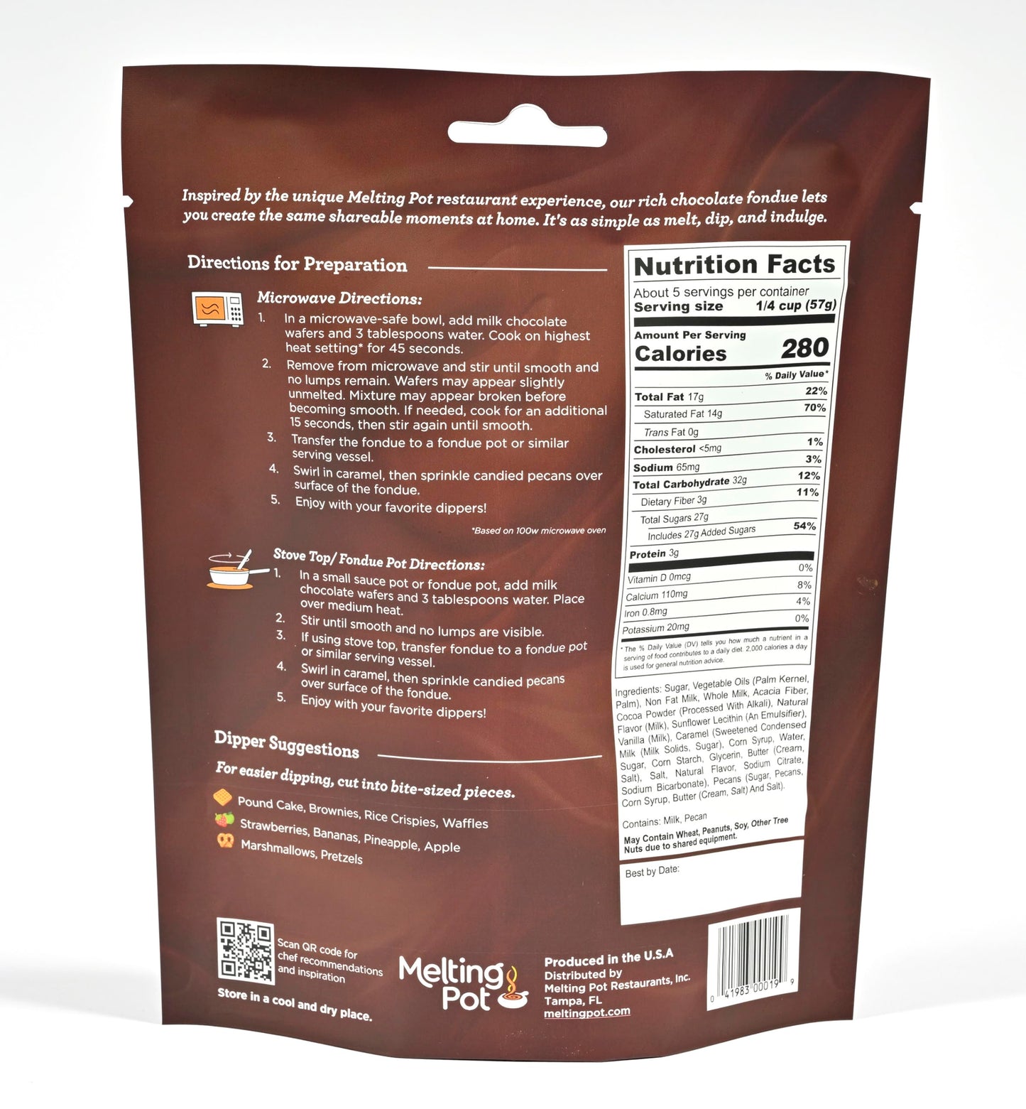 Melting Pot Chocolate Fondue; Mini Chocolate Wafers For Melting, Milk Chocolate Turtle Flavor, Pack Of 3, 9.75Oz Bags