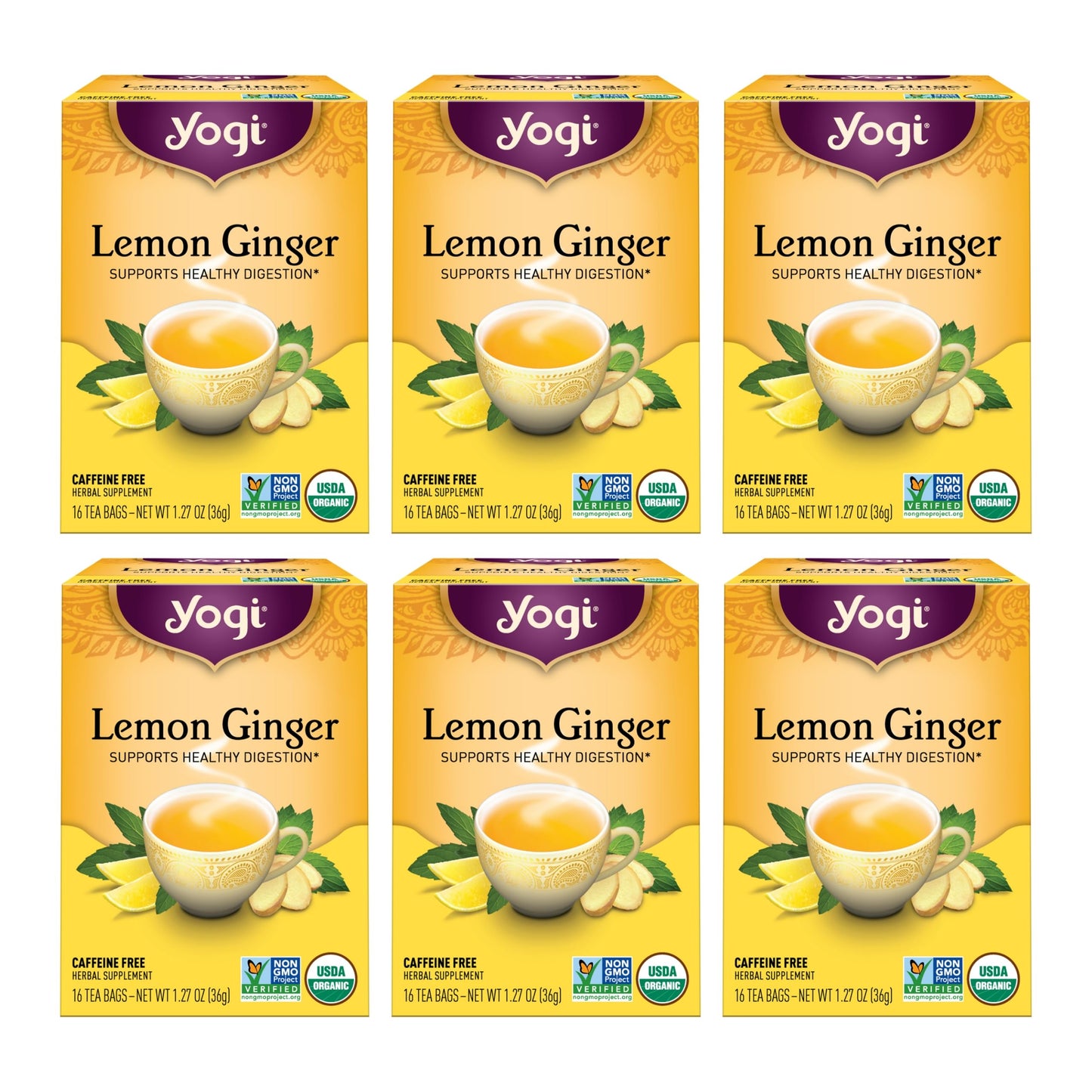 Yogi Tea - Lemon Ginger (6 Pack) - Supports Healthy Digestion - 96 Tea Bags