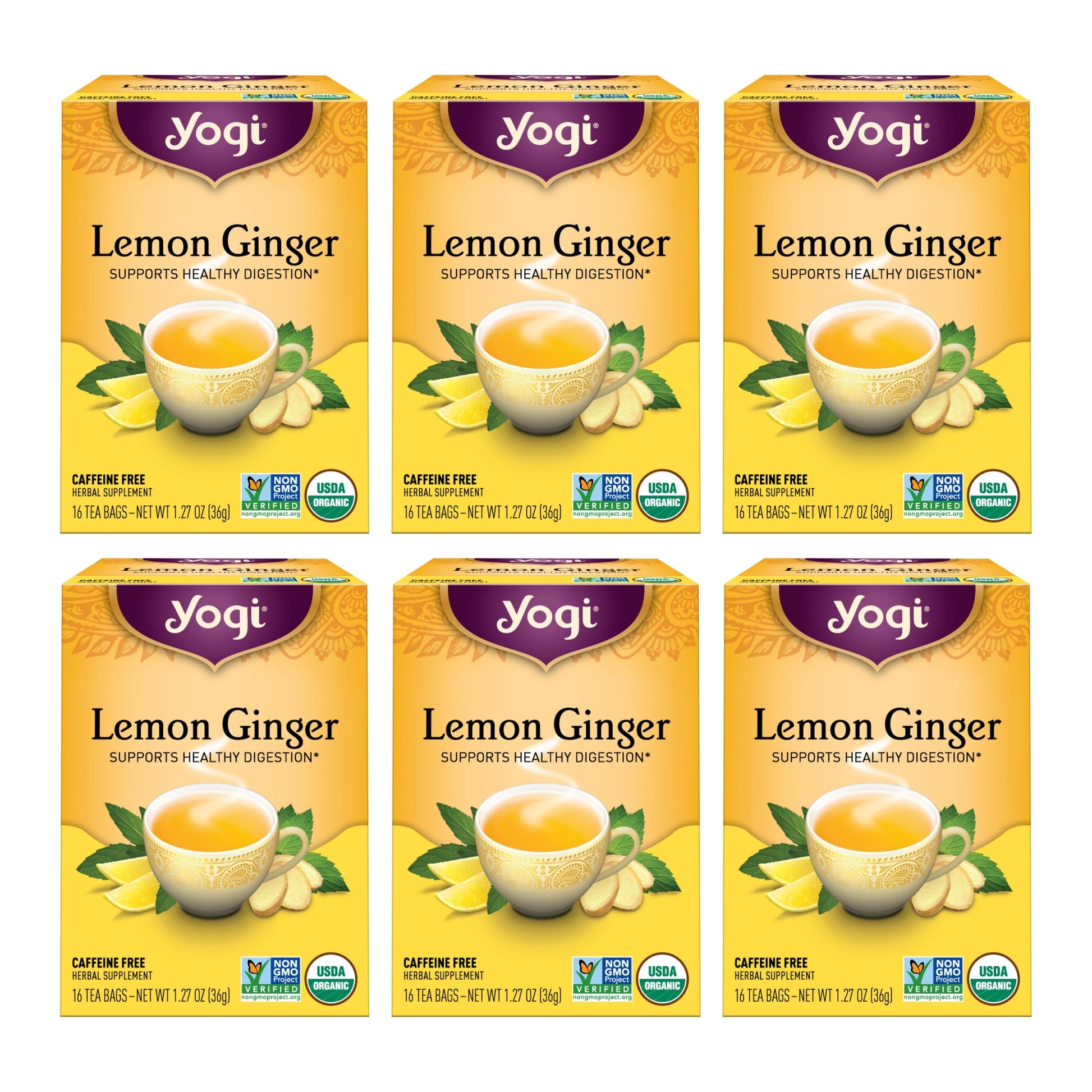 Yogi Tea - Lemon Ginger (6 Pack) - Supports Healthy Digestion - 96 Tea Bags