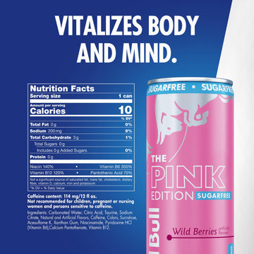 Red Bull Pink Edition Sugar-Free Energy Drink, Wild Berries, 12 Fl Oz, Pack of 24 Cans, 114 mg Caffeine, Taurine & B Vitamins
