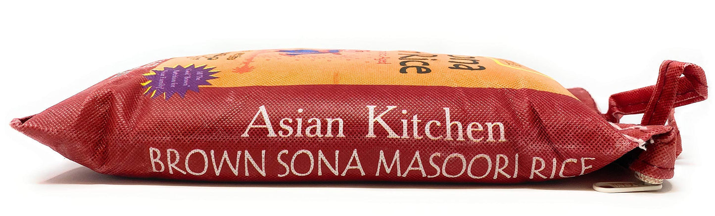 Asian Kitchen Brown Sona Masoori Aged Rice 4-Pound Bag, 4Lbs (1.81Kg) Short Grain Rice ~ All Natural | Gluten Friendly | Vegan |