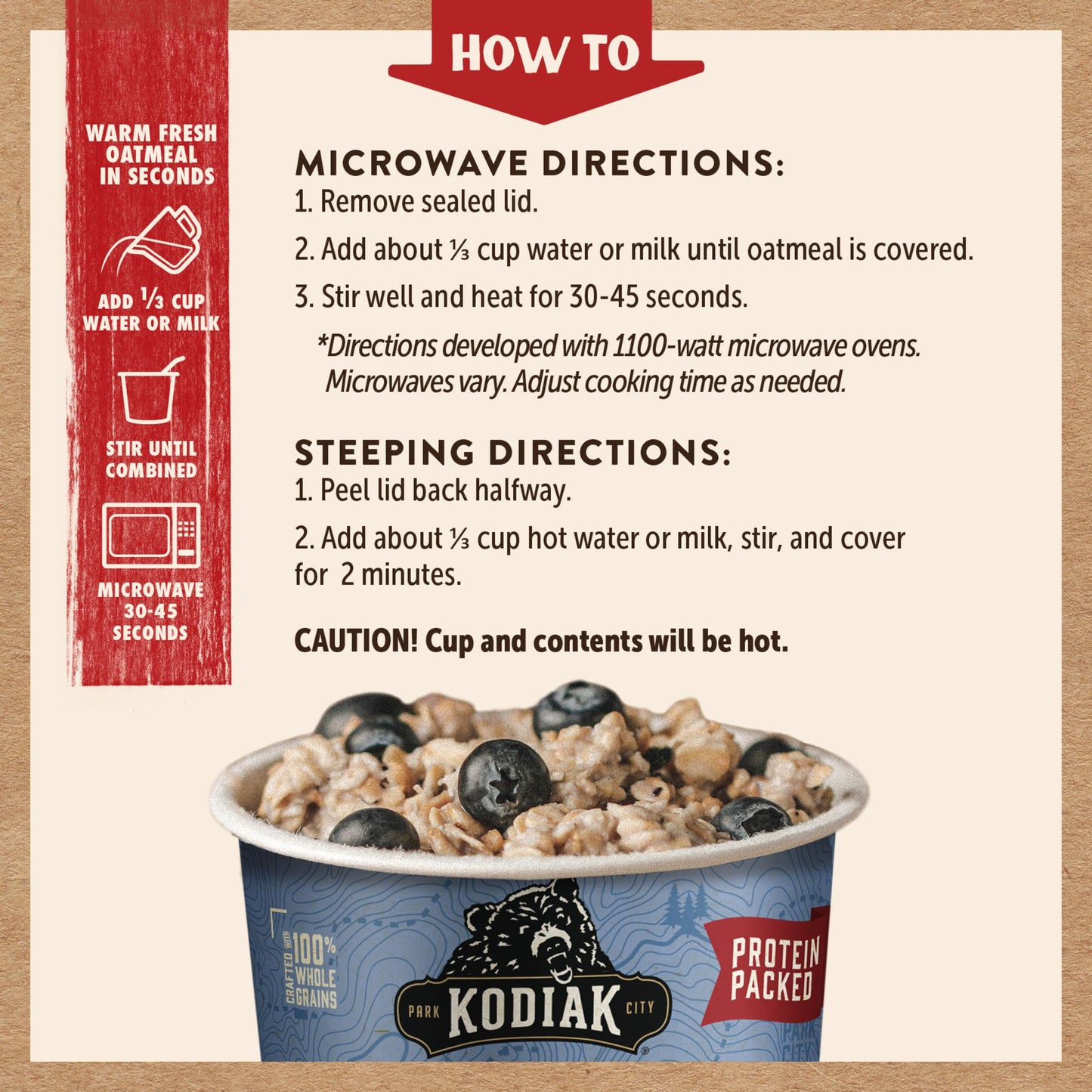 Kodiak Instant Oatmeal Cups, Blueberries & Cream, High Protein, 100% Whole Grains, (12 cups)