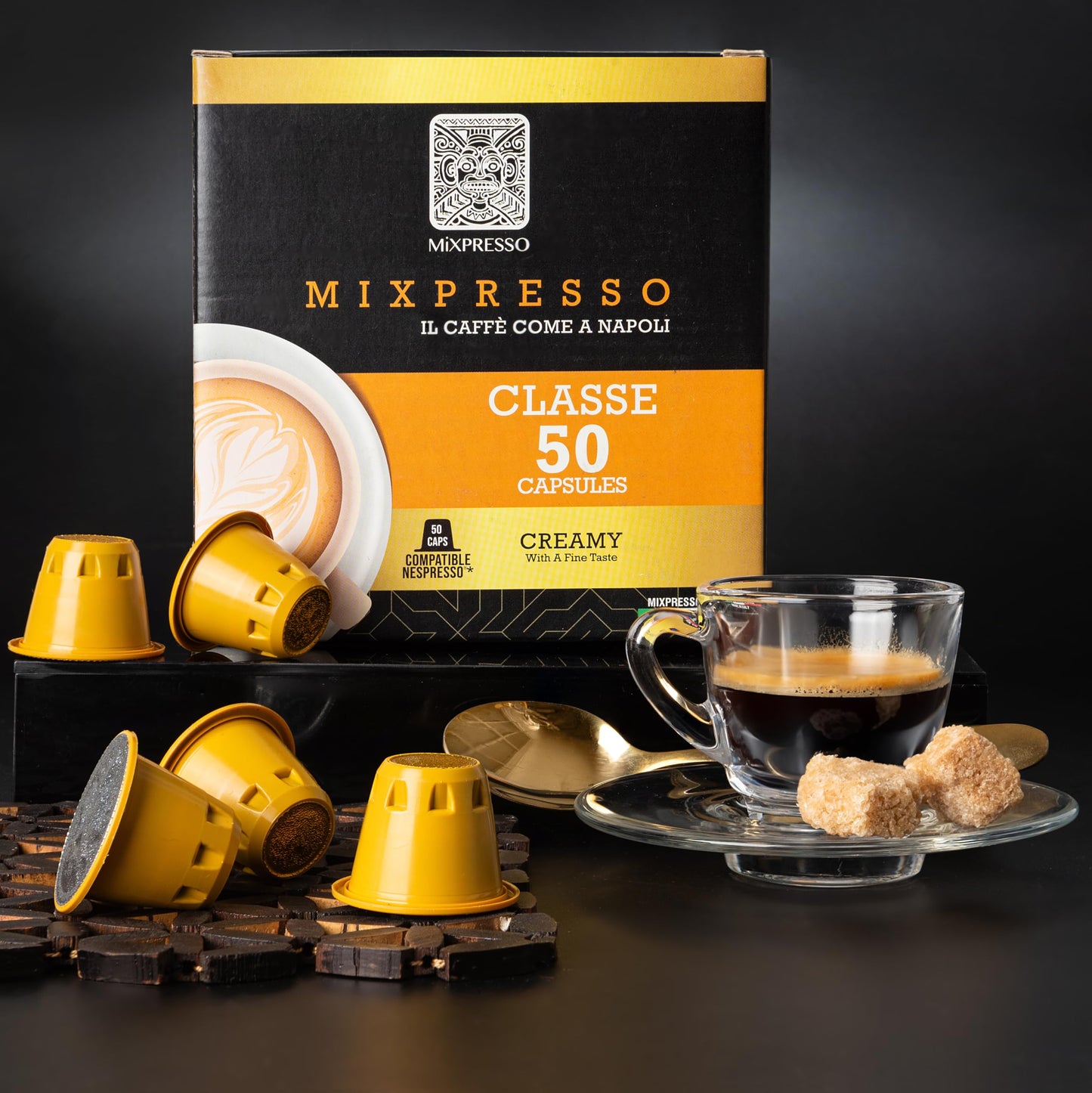 Mixpresso Espresso compact pieces Compatible with Nespresso, Medium Roast 80% Arabica, 50 Count, C1CLA50, Coffee Color