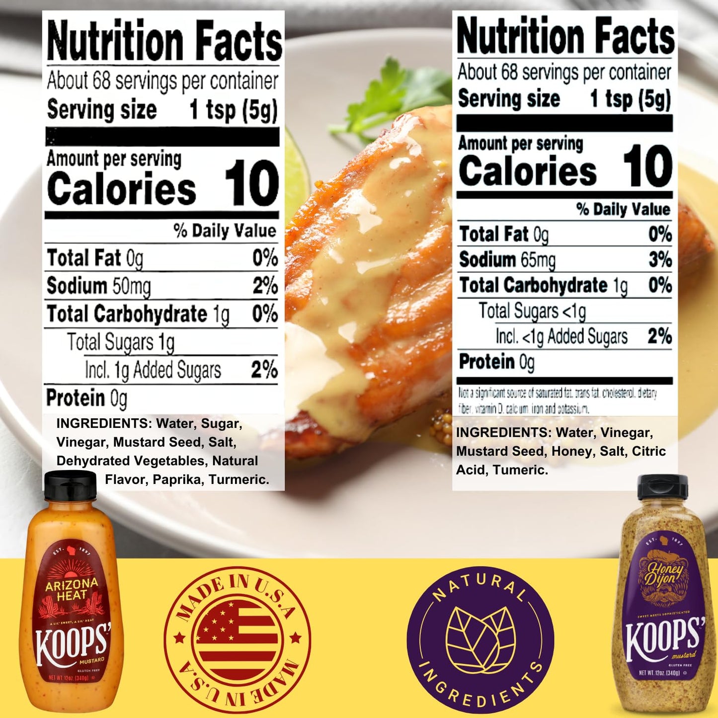 Koops Mustard Variety Pack - Original Yellow, Spicy Brown, Dijon, Honey Mustard, & More - Gluten-Free, Kosher, USDA Organic, Ma
