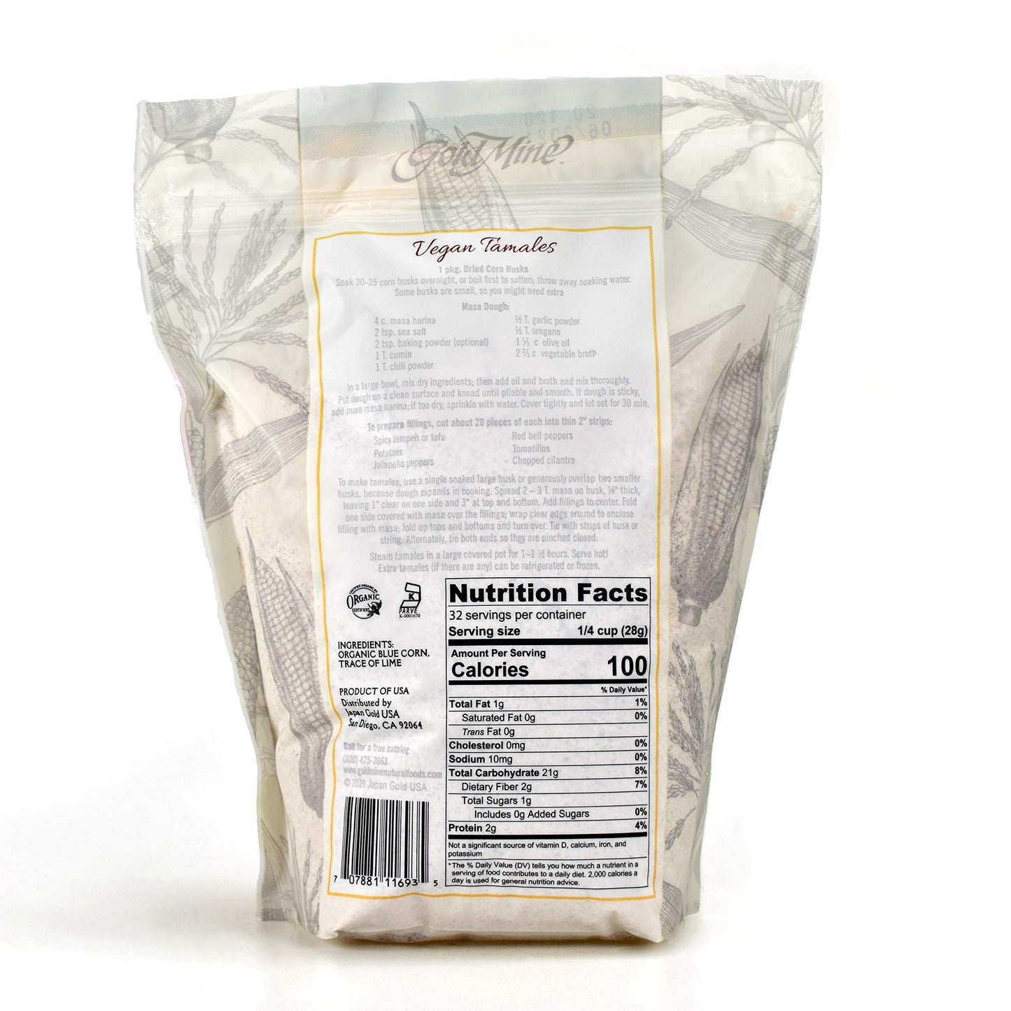 Gold Mine - Blue Corn Masa Harina - Usda Organic - Macrobiotic, Vegan, Kosher And Gluten Free Flour For Healthy Mexican Dishes – 2 Lbs