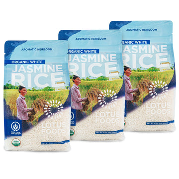 Lotus Foods Organic White Jasmine Rice - Jasmine Rice, Gluten Free White Rice, Organic Rice, Long Grain Asian Sticky Rice, Usda Organic, Vegan, Gluten Free - 30 Oz (Pack Of 3)