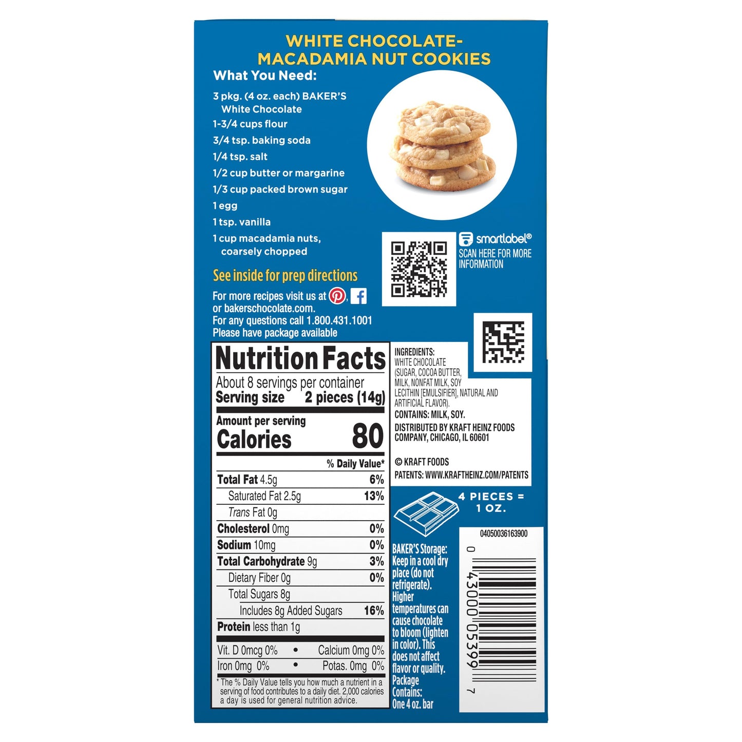 Bakers  enhanced White Chocolate Baking Bar (4 oz Box)