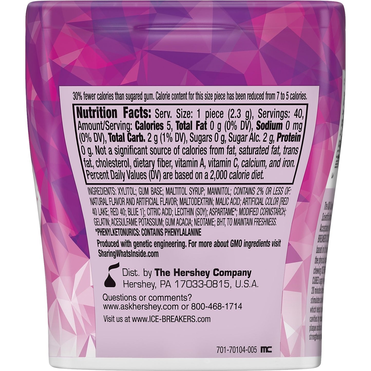 Ice Breakers Ice Cubes Sugar Free Gum With Xylitol, Raspberry Sorbet, 40 Piece (Pack Of 4)