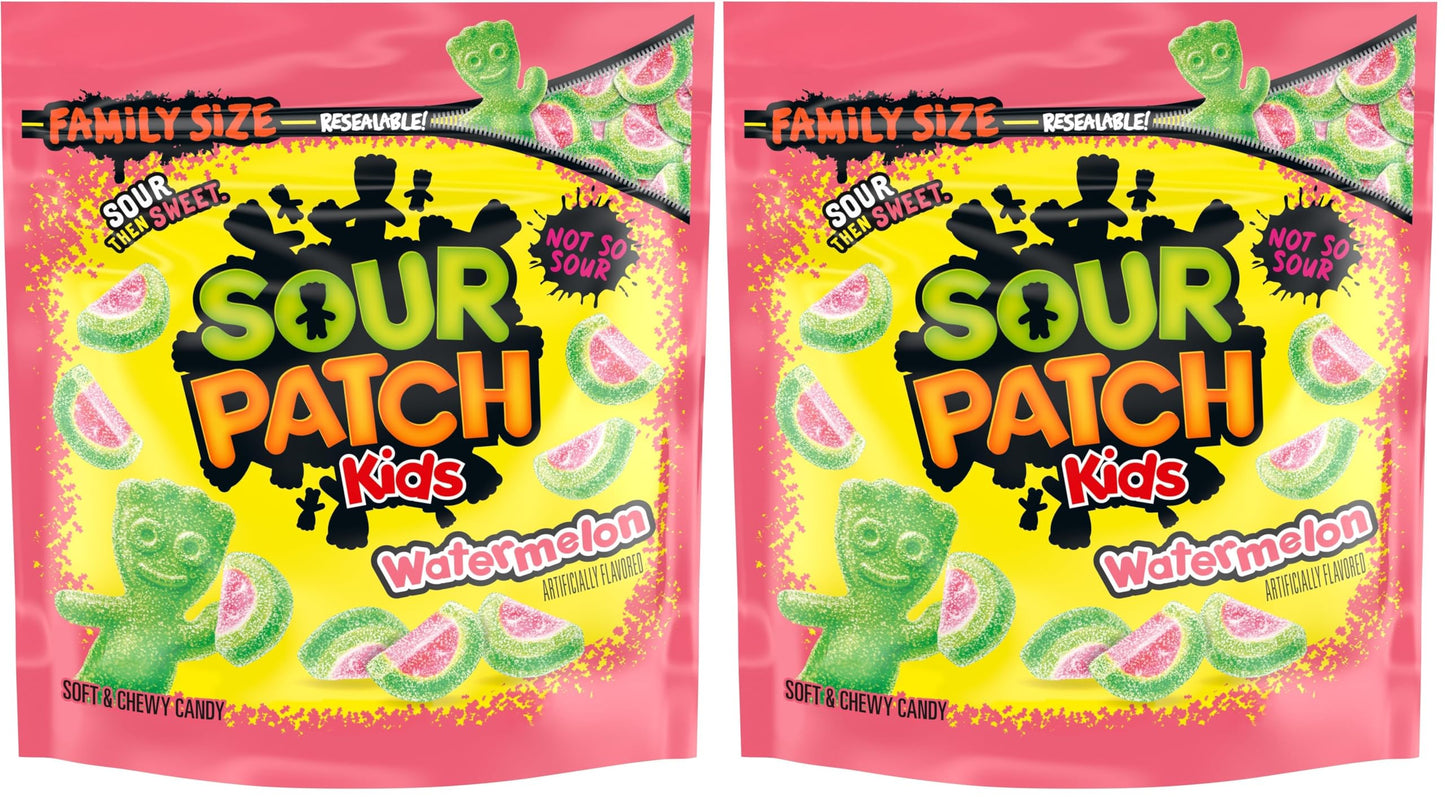 SOUR PATCH KIDS Watermelon Soft & Chewy Candy, Family Size, Bulk Candy, 1.8 lb (Pack of 2)