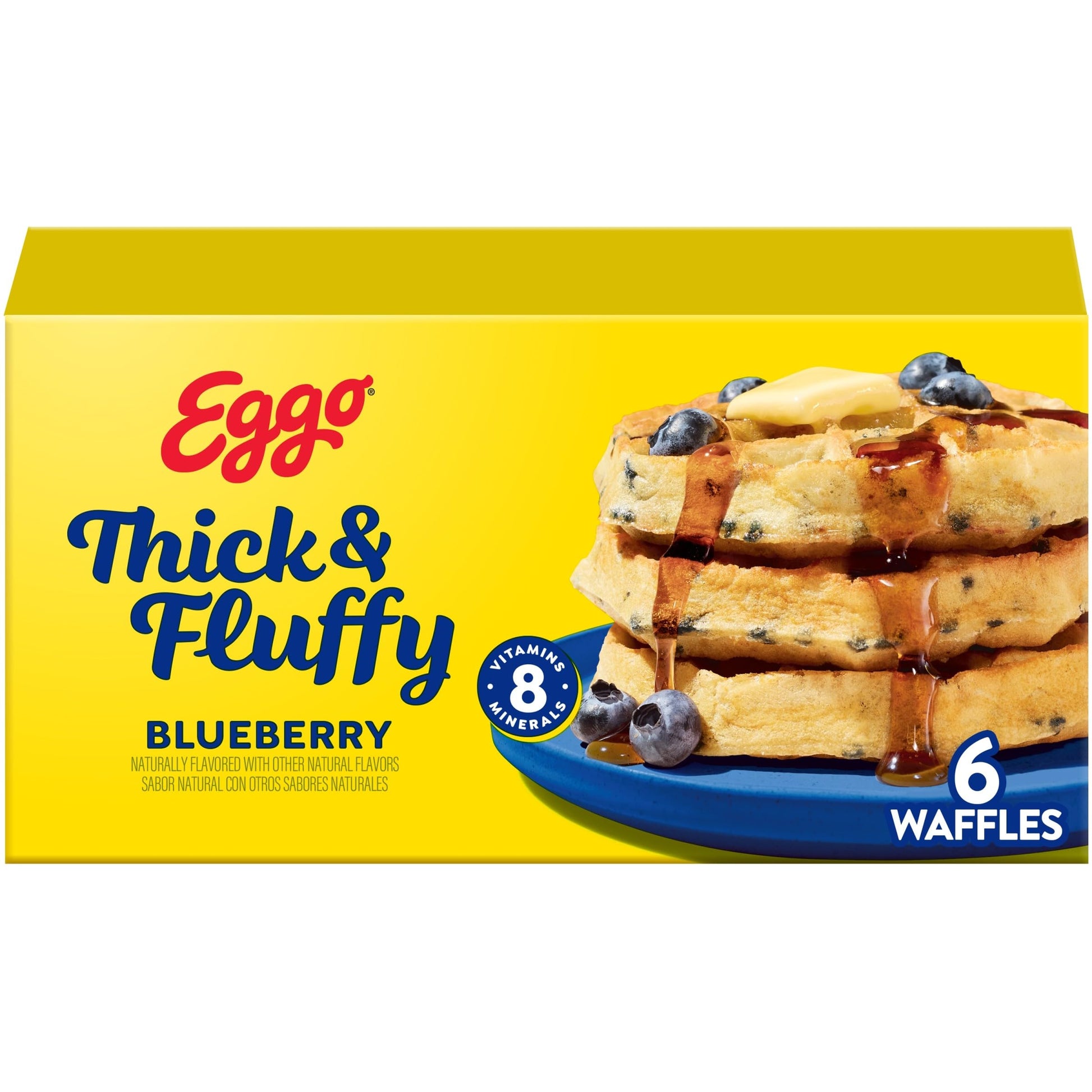 Eggo Thick and Fluffy Frozen Waffles, Frozen Breakfast, Breakfast Food, Blueberry, 11.6oz Box (6 Waffles)