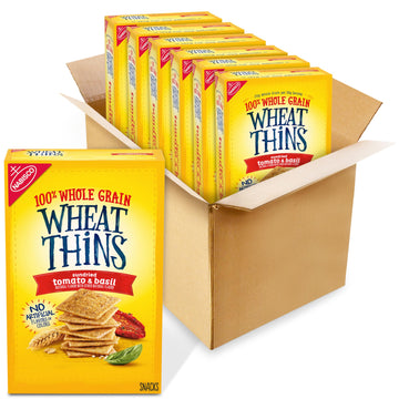 Wheat Thins Sundried Tomato & Basil Snacks, Whole Grain Wheat Crackers, Bulk Snack Crackers, 6-8.5 oz boxes