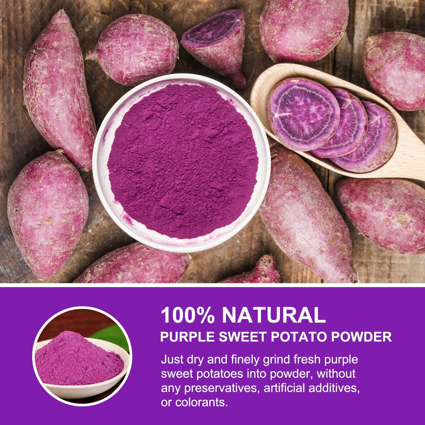 Orgnisulmte Original Purple Sweet Potato Powder 100% Pure Natural Premium Purple Yam Powder For Food Coloring No Gmo Vegan Friendly 5.64Oz(160G)