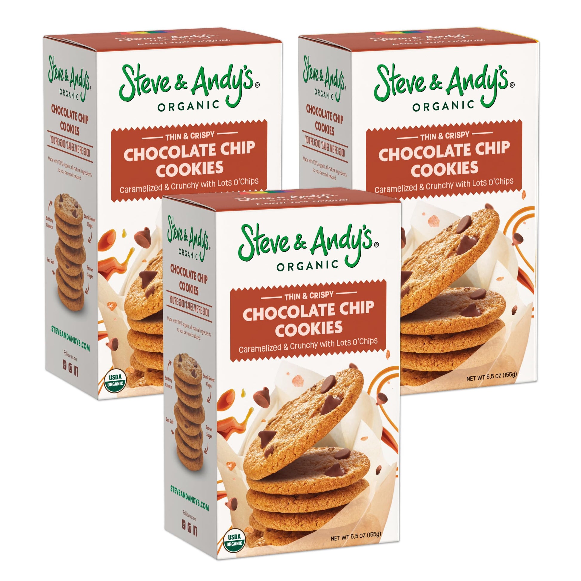 Steve & Andys Organic Gluten Free Chocolate Chip Cookies, Non-GMO for Healthy Snacking and Kosher, 5.5 oz (Pack of 3)