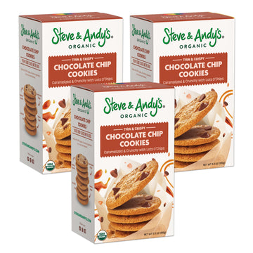 Steve & Andys Organic Gluten Free Chocolate Chip Cookies, Non-GMO for Healthy Snacking and Kosher, 5.5 oz (Pack of 3)