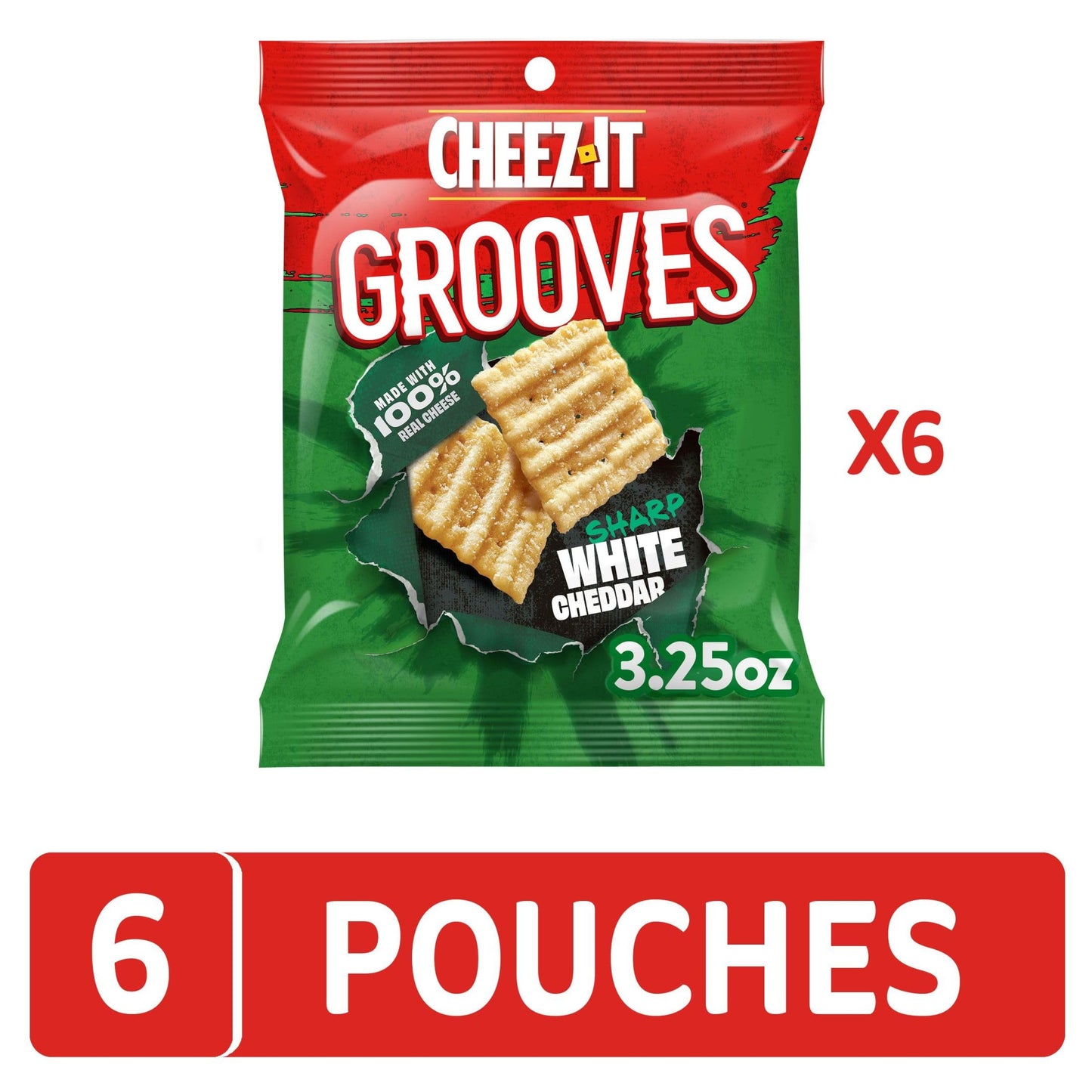 Cheez-It Grooves Crunchy Cheese Crackers, Snack Crackers, Lunch Snacks, Sharp White Cheddar (6 Pouches)