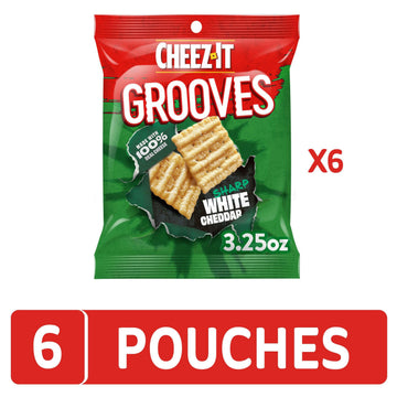 Cheez-It Grooves Crunchy Cheese Crackers, Snack Crackers, Lunch Snacks, Sharp White Cheddar (6 Pouches)