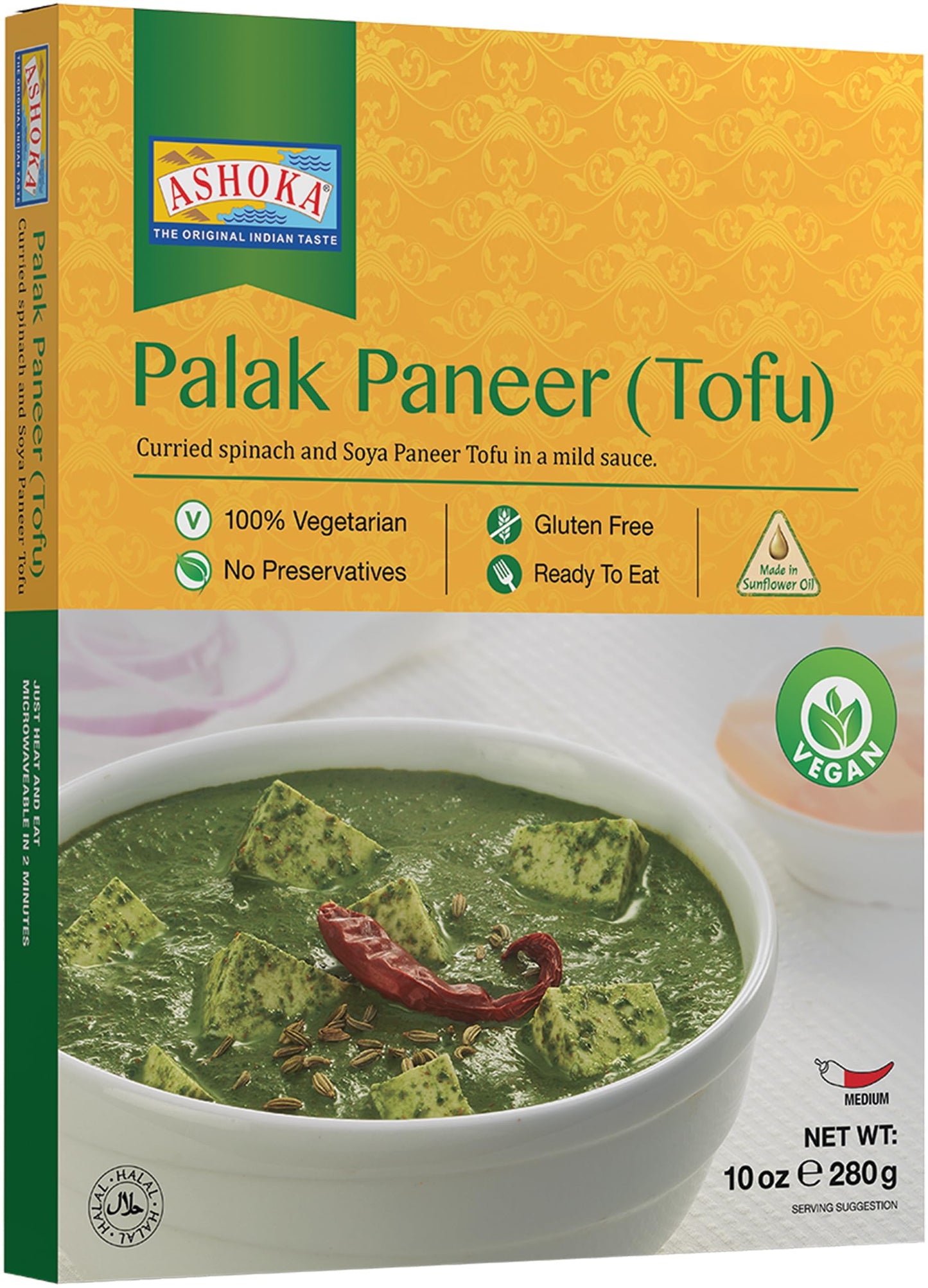 ASHOKA Entrees 1932, Plant-Based Tofu & Spinach Curry, All-Natural, Ready to Eat Meals, Palak Paneer, Kosher Certified, Great fo