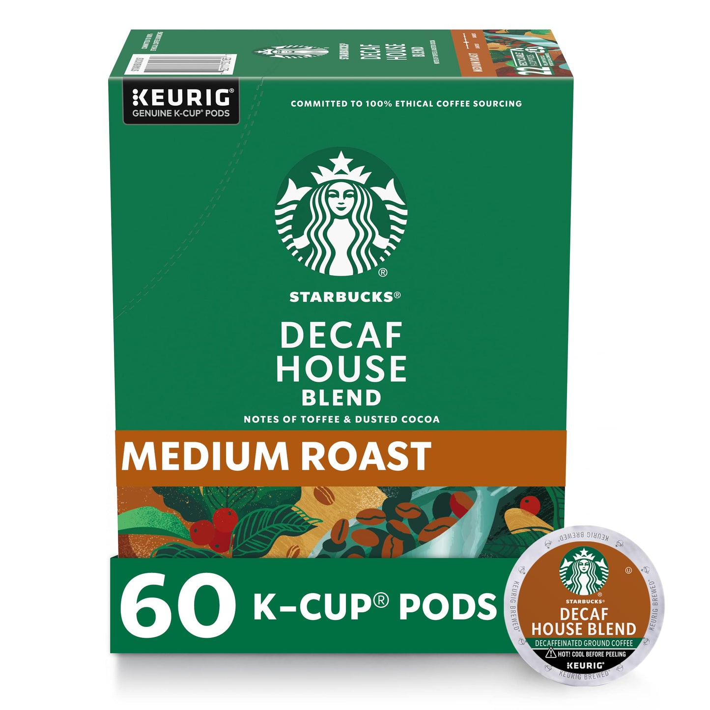 Starbucks Decaf K-Cup Coffee Pods - House Blend, 60 Pods (6 Boxes), Compatible with Keurig Brewers