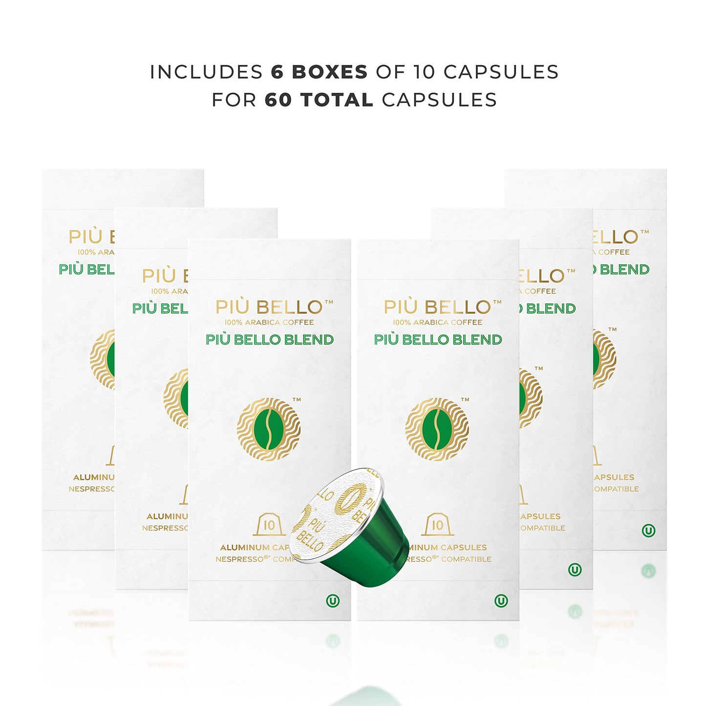 PIU BELLO Espresso Coffee Pods for Nespresso - Rich & Balanced Taste - 60 Count Pack