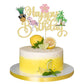 Gyufise 1Pcs Happy Birthday Cake Topper Tropical Hawaiian Luau Cake Pick Glitter Flamingo Flower Plam Leave Pineapple Cake Decor