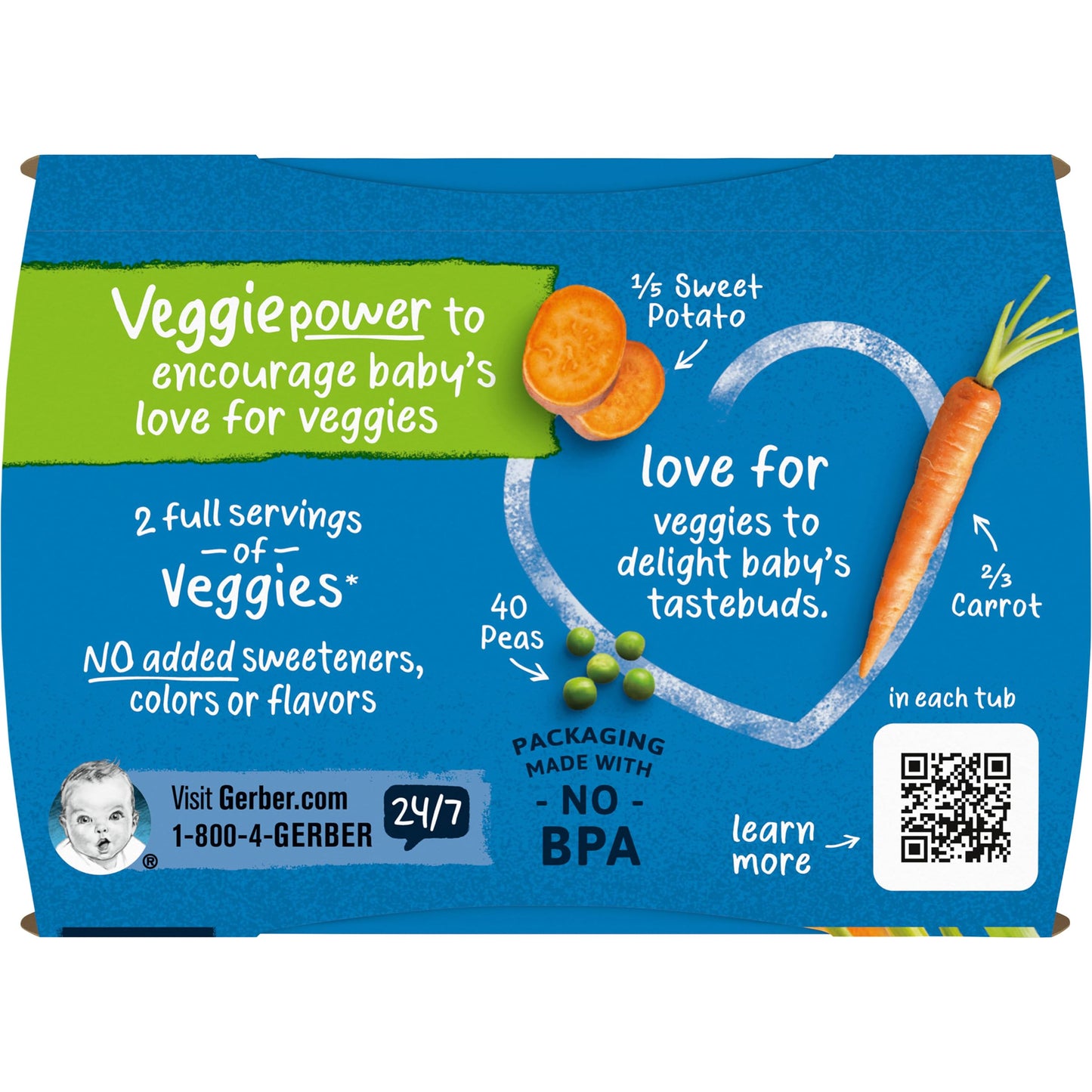 Gerber 2Nd Foods Carrot, Sweet Potato & Pea Pureed Baby Food, 4 Ounce Tubs, 2 Count (Pack Of 8)