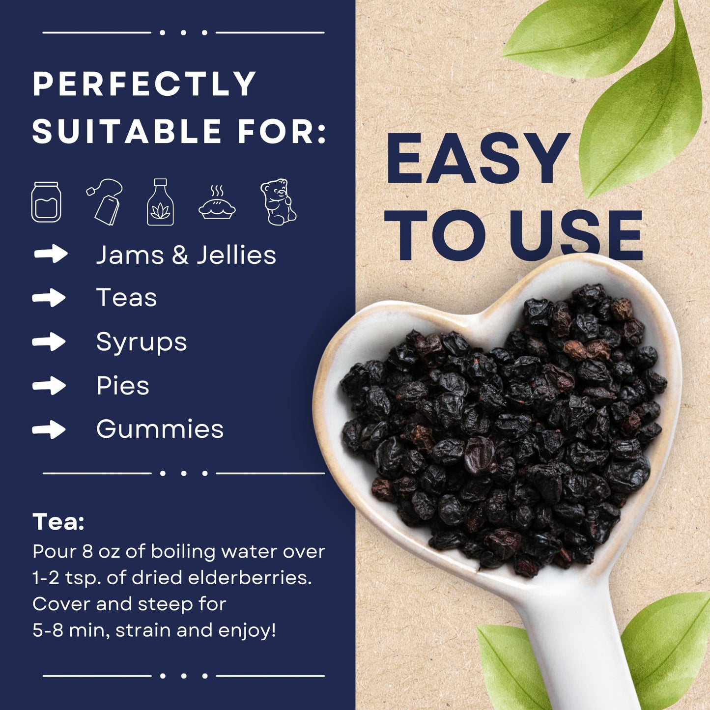 Dried Elderberries Organic 1 Lb Bulk Bag (6-Pack) - Usda Certified, Non-Gmo Sambucus Nigra, Whole Dried Elderberry - Natural, No