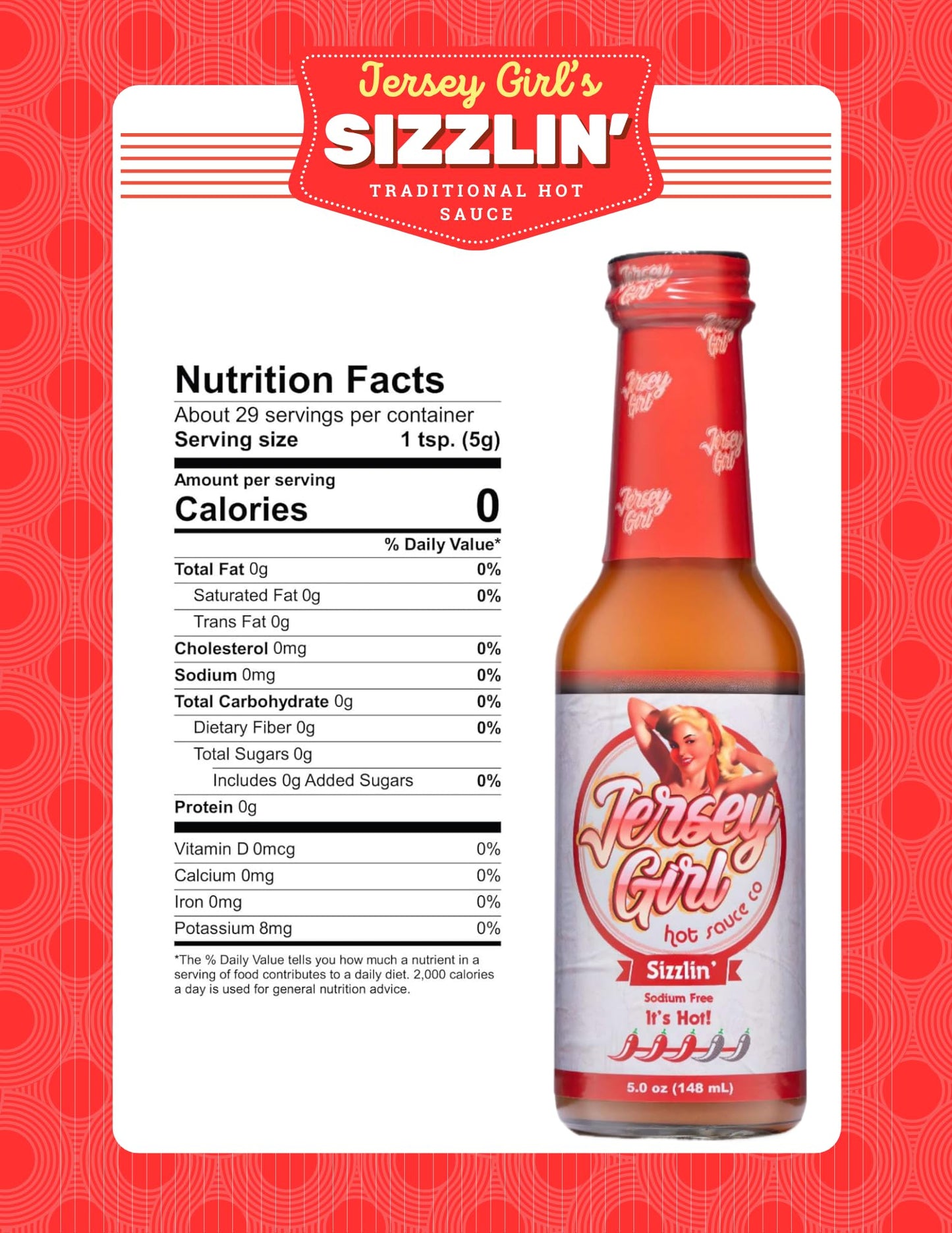 Jersey Girl Hot Sauce Co, Sizzlin' Original Spicy Hot Sauce (All Natural) & (Low Sodium) Crafted With Trinidad Scorpion, Long Ho